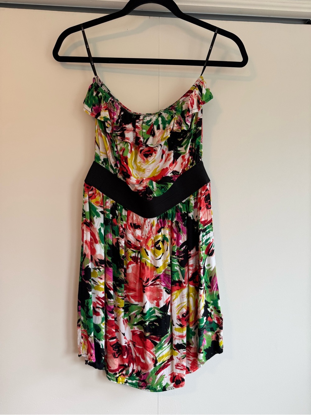 Forever 21 XXI Floral Ruffle Strapless Mini Dress Sz M - Picture 1 of 4